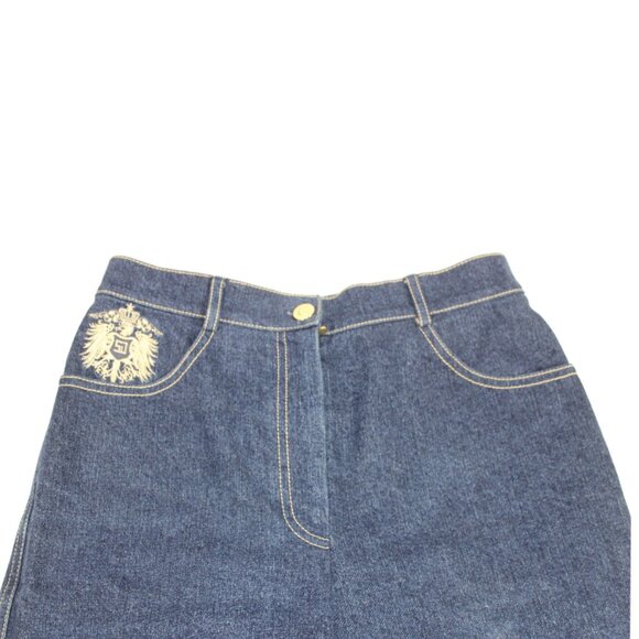 St John Indigo Blue Yellow Accent Stitch High Rise Logo Denim Jeans , Size 2 - Picture 4 of 9